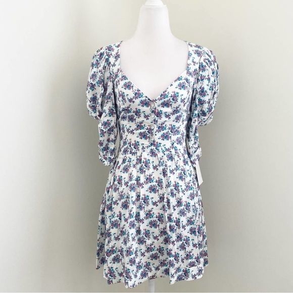NWOT For Love and Lemons Taggart Mini Dress Puff Sleeve Open Back - Picture 3 of 14
